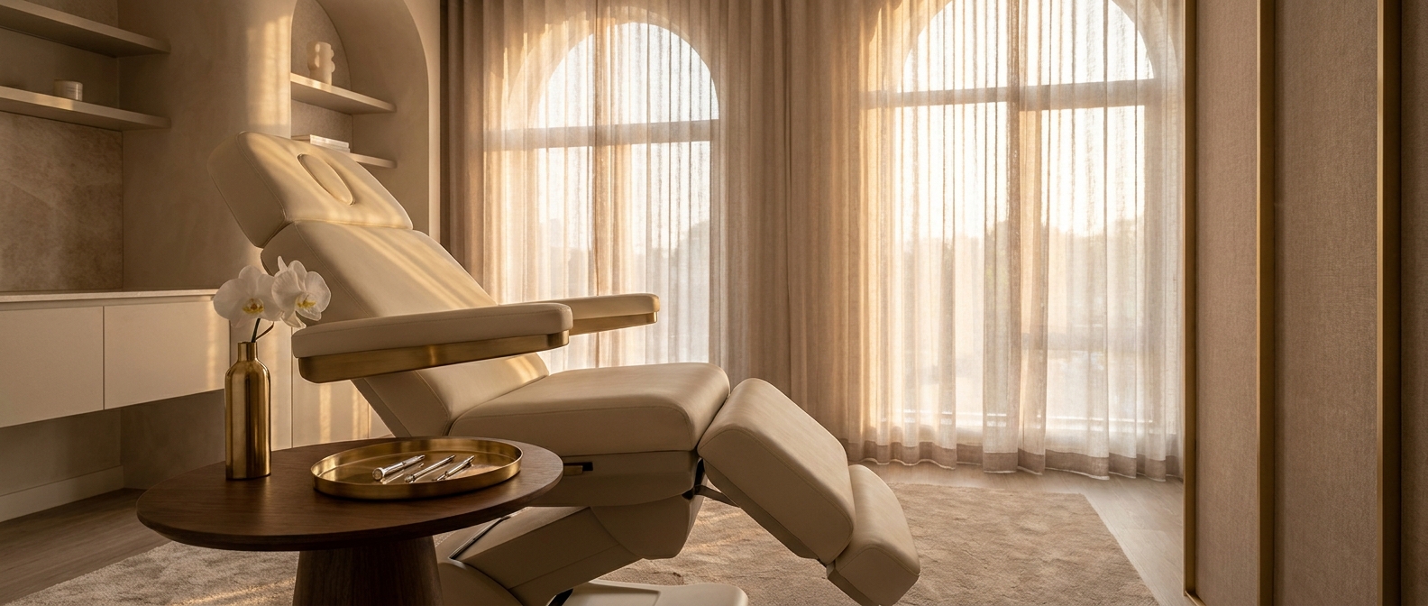 Symphony Clinic luxurious lip filler treatment room at golden hour
